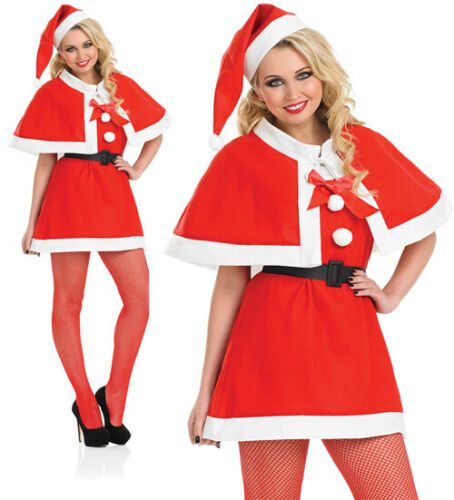 New Miss Red Cape Christmas FancyDress Costume Sexy Mrs Claus Outfit S M L - Angelsandsinners