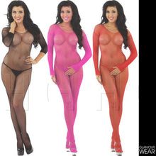 Load image into Gallery viewer, SEXY LONG SLEEVED FISHNET BODYSTOCKING lingerie crotchless bodysuit UK STOCK - Angelsandsinners