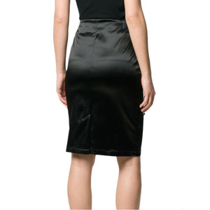 Womens Midi Pencil Skirt Stretch Satin NEW Size 8-18 Black Damson Silver Bodycon - Angelsandsinners