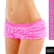 Load image into Gallery viewer, SEXY RUFFLE HOT PANTS FRILLY LACE HOTPANTS RUMBA BLACK PINK WHITE UK 8 10 12 14 - Angelsandsinners