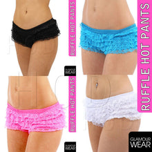 Load image into Gallery viewer, SEXY RUFFLE HOT PANTS FRILLY LACE HOTPANTS RUMBA BLACK PINK WHITE UK 8 10 12 14 - Angelsandsinners