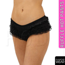 Load image into Gallery viewer, SEXY RUFFLE HOT PANTS FRILLY LACE HOTPANTS RUMBA BLACK PINK WHITE UK 8 10 12 14 - Angelsandsinners