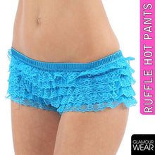 Load image into Gallery viewer, SEXY RUFFLE HOT PANTS FRILLY LACE HOTPANTS RUMBA BLACK PINK WHITE UK 8 10 12 14 - Angelsandsinners
