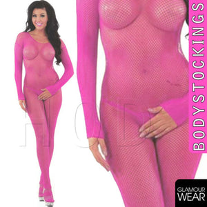 SEXY LONG SLEEVED FISHNET BODYSTOCKING lingerie crotchless bodysuit UK STOCK - Angelsandsinners