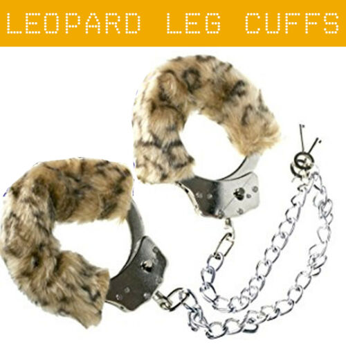 PIPEDREAM LEOPARD FURRY ANKLE LEGCUFFS WITH CHAIN & KEYS RESTRAINTS FETISH - Angelsandsinners