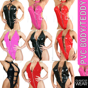 [UK MADE] GLAMOUR PVC BODY WETLOOK VINYL LINGERIE TEDDY BODYCON FESTIVAL WEAR - Angelsandsinners