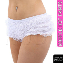 Load image into Gallery viewer, SEXY RUFFLE HOT PANTS FRILLY LACE HOTPANTS RUMBA BLACK PINK WHITE UK 8 10 12 14 - Angelsandsinners