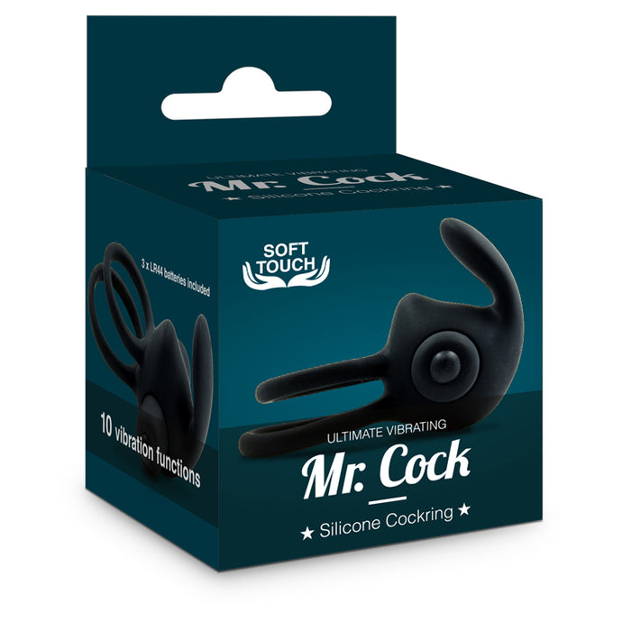 Mr Cock  Ultimate Vibrating Silicone Cockring Black - Angelsandsinners