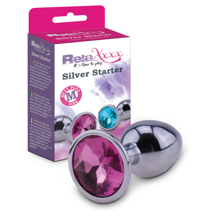 RelaXxxx Silver Starter Butt Plug Pink Medium - Angelsandsinners
