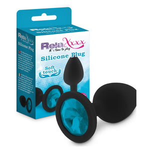 RelaXxxx Silicone Diamont Plug Black/Blue Medium - Angelsandsinners