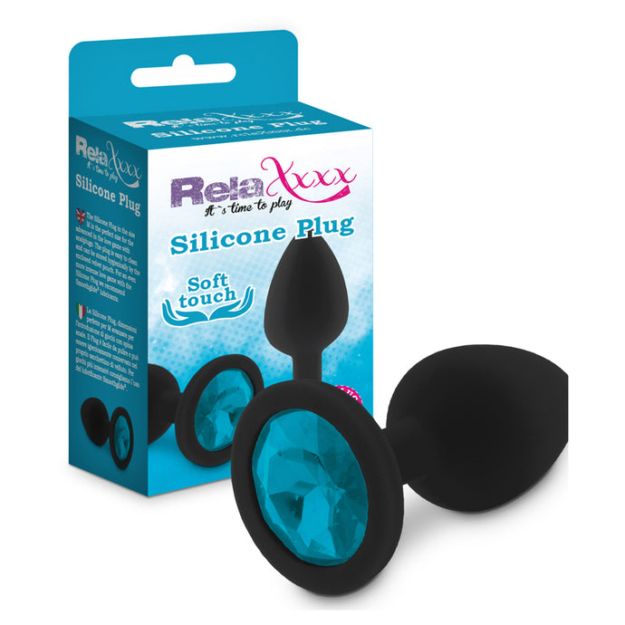 RelaXxxx Silicone Diamont Plug Black/Blue Medium - Angelsandsinners