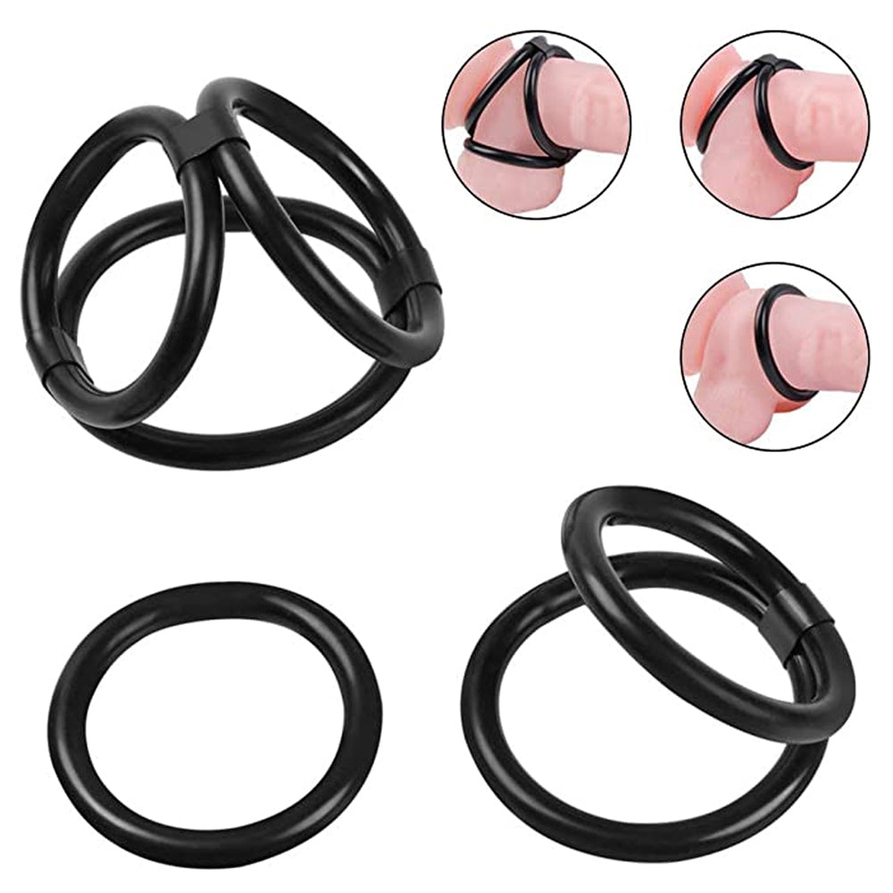 Dual Cock Ring w/Ball Strap | Stretchy Double Penis Hard Ring | Last Longer